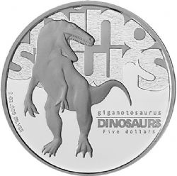 DINOSAURS -  GIGANOTOSAURUS -  2002 TUVALU COINS