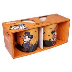 DISNEY -  MICKEY & MINNIE MOUSE HALLOWEEN 2 PACK MUG VAMPIRE WITCH ORANGE CERAMIC (14 OZ)