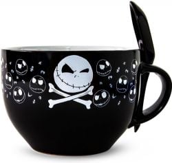 DISNEY -  NIGHTMARE BEFORE CHRISTMAS - SOUP MUG WITH SPOON – CROSS BONES 24 OZ