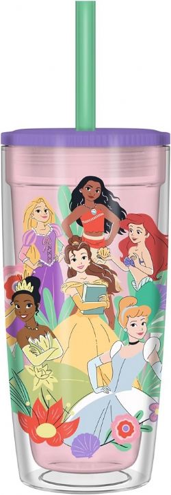DISNEY PRINCESS -  PLASTIC TUMBLER WITH LID & STRAW 