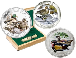 DUCKS OF CANADA -  SET OF THREE COINS INCLUDED THE CASE WITH THE DUCK CALL -  2013-2014 CANADIAN COINS