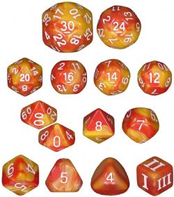 DUNGEON CRAWL CLASSICS -  14 DICE DCC RPG SET, OPAQUE FLAME ARROWS DCC RPG