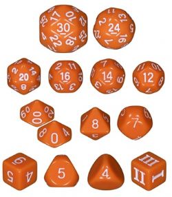 DUNGEON CRAWL CLASSICS -  14 DICE DCC RPG SET, OPAQUE ORANGE DCC RPG