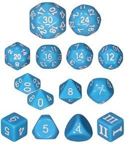 DUNGEON CRAWL CLASSICS -  14 POLYHEDRAL OPAQUE DICE SET - LIGHT BLUE