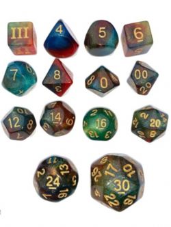 DUNGEON CRAWL CLASSICS -  14 POLYHEDRAL OPAQUE DICE SET - MOTES OF MERCURIAL MAGIC
