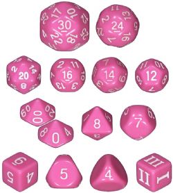 DUNGEON CRAWL CLASSICS -  14 POLYHEDRAL OPAQUE DICE SET - PINK