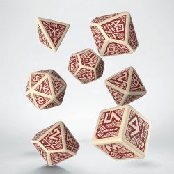 DWARVEN -  BEIGE AND BURGUNDY DICE SET (7) -  Q-WORKSHOP