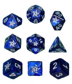 ELDER DICE -  9 DICE RPG SET, BLUE ASTRAL ELDER SIGN LEY SYLVER