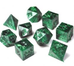 ELDER DICE -  9 DICE RPG SET, BRAND OF CHTULHU RAW DROWNED GREEN