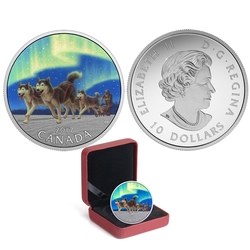 EMBLEMS OF CANADA -  DOG SLEDDING UNDER THE NORTHERN LIGHTS -  2017 CANADIAN COINS 01