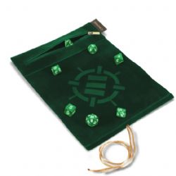 ENHANCE -  TABLETOP ROLL ON A SCROLL DICE CASE AND 7PC ACRYLIC DICE SET –GREEN