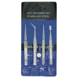 EXCEL -  4 PC. TWEEZER SET (STAINLESS STEEL)