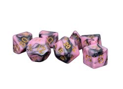 FANROLL -  7 POLYHEDRAL ACRYLIC DICE - BALCK, PINK & GOLD