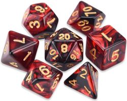 FANROLL -  7 POLYHEDRAL ACRYLIC DICE - BALCK, RED & GOLD
