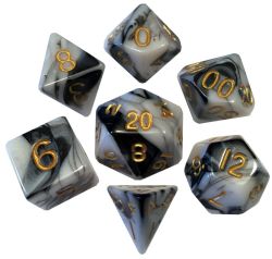 FANROLL -  7 POLYHEDRAL ACRYLIC DICE - MARBLE & GOLD