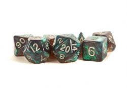 FANROLL -  7 POLYHEDRAL ACRYLIC STARDUST GRAY DICE - SILVER