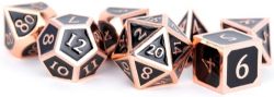 FANROLL -  7 POLYHEDRAL ENAMEL METAL DICE - COPPER & BLACK
