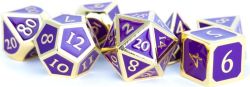 FANROLL -  7 POLYHEDRAL ENAMEL METAL DICE - GOLD & PURPLE