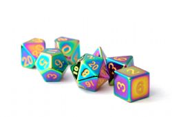 FANROLL -  7 POLYHEDRAL METAL DICE - TORCHED RAINBOW