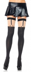 FANTASY -  PINSTRIPED SUSPENDER - BLACK AND GREY - ONE-SIZE -  THIGH HIGH