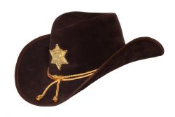 FAR WEST -  SHERIFF HAT WITH GOLD STAR BADGE - BROWN