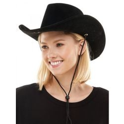 FAR WEST -  WESTERN COWBOY HAT - BLACK (ADULT)