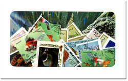 FISHES & SHELLS -  100 ASSORTED STAMPS - FISHES & SHELLS