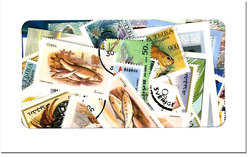 FISHES & SHELLS -  75 ASSORTED STAMPS - FISHES & SHELLS