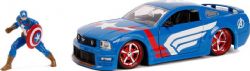 FORD -  2006 FORD MUSTANG GT 1/24 WITH CAPTAIN AMERICA FIGURINE - BLUE, RED AND WHITE WITH GRAPHICS -  MARVEL AVENGERS