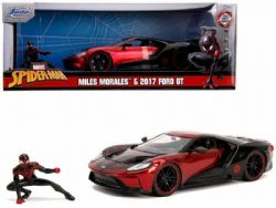 FORD -  2017 FORD GT 1/24 WITH MILES MORALES FIGURINE - BLACK AND RED WITH GRAPHICS -  MARVEL SPIDER-MAN
