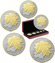 FRACTIONAL SETS -  MAPLE LEAVES - 5-COIN SET -  2014 CANADIAN COINS 04