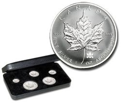 FRACTIONAL SETS -  SET OF 5 MAPLE LEAVES WITH RCM LOGO -  2004 CANADIAN COINS 02