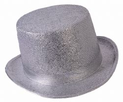 GLITTER MESH TOP HAT - SILVER (ADULT)