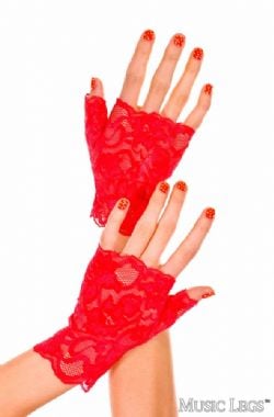 GLOVES -  FINGERLESS LACE GLOVES - RED (WOMEN - ONE SIZE)