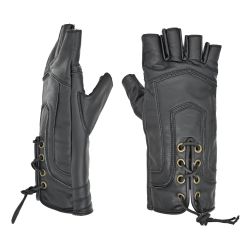 GLOVES -  LACED LEATHER GLOVES - BLACK