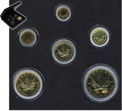 GOLD MAPLE LEAVES -  SET OF MAPLE LEAVES IN PURE GOLD FOR ITS 25TH ANNIVERSARY -  2004 CANADIAN COINS