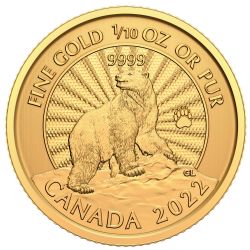 GOLD PREMIUM BULLION -  FIRST STRIKES: THE MAJESTIC POLAR BEAR - 1/10 OUNCE PURE GOLD -  2022 CANADIAN COINS 01