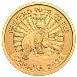 GOLD PREMIUM BULLION -  THE MAJESTIC POLAR BEAR - 1/10 OUNCE PURE GOLD -  2022 CANADIAN COINS 01
