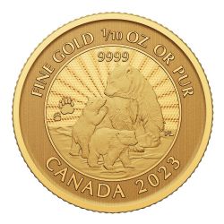 GOLD PREMIUM BULLION -  THE MAJESTIC POLAR BEAR AND CUBS - 1/10 OUNCE PURE GOLD -  2023 CANADIAN COINS 02