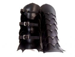 GREAVES -  DRAGON LEATHER GREAVES - BLACK