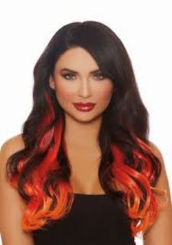 HAIT EXTENSIONS -  LONG WAVY AND LAYERED - BURGUNDY/RED/ORANGE (24 INCH) (ADULT)