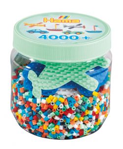 HAMA BEADS -  BEADS AND PEGBOARD IN TUB (4000 PIECES) - GREEN BOX 2051