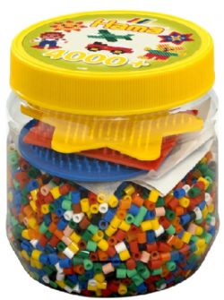 HAMA BEADS -  BEADS AND PEGBOARD IN TUB (4000 PIECES) - YELLOW BOX 2052