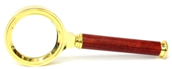 HANDLE MAGNIFIERS -  GOLD-PLATED MAGNIFIER WITH ROSE-WOOD HANDLE (5X)