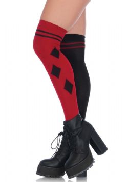 HARLEY QUINN -  HARLEQUIN DUAL COLOR OVER THE KNEE SOCKS - ONE SIZE -  PANTYHOSE
