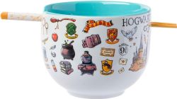 HARRY POTTER -  HOGWARTS ICONS CERAMIC RAMEN BOWL & CHOPSTICKS (20 OZ)
