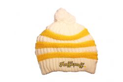 HARRY POTTER -  HUFFLEPUFF BEANIE WITH POMPOM - WHITE & YELLOW