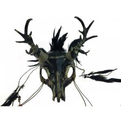 HORROR -  GOLD GOAT SKULL VOODOO HEADPIECE WITH ANTLERS (ADULT)