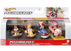 HOT WHEELS -  ASSORTMENT OF 4 - TANOOKI MARIO - CAT PEACH - TOAD - TOADETTE -  MARIO KART