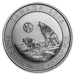 HOWLING WOLVES - 3/4 OUNCE FINE SILVER COIN -  2016 CANADIAN COINS